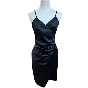 Veng Black Satin Bodycon Slip Dress Mini Partywear Night Luxe Clubcore Sexy M